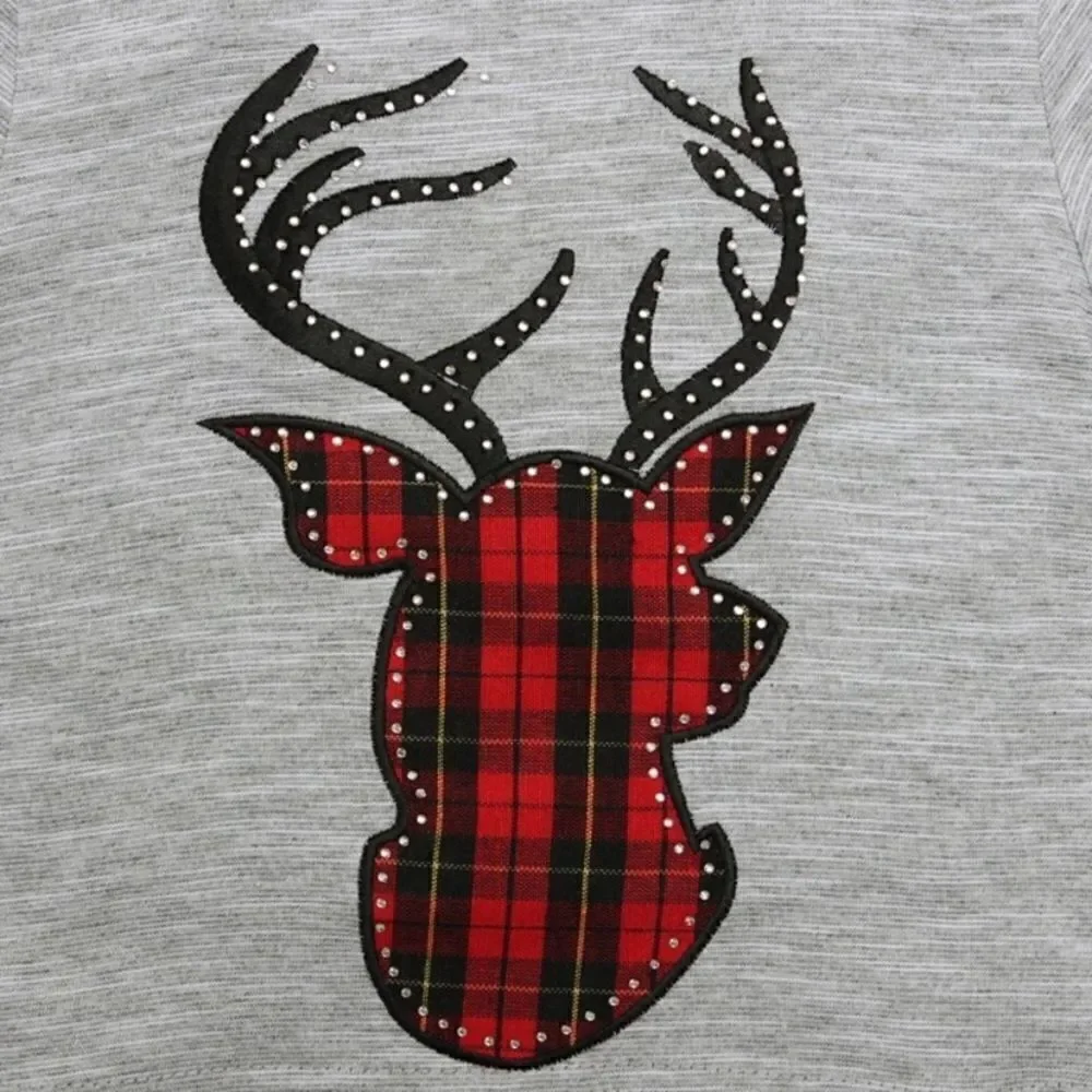 2pc. Plaid Rhinestone Deer Set- 2T
